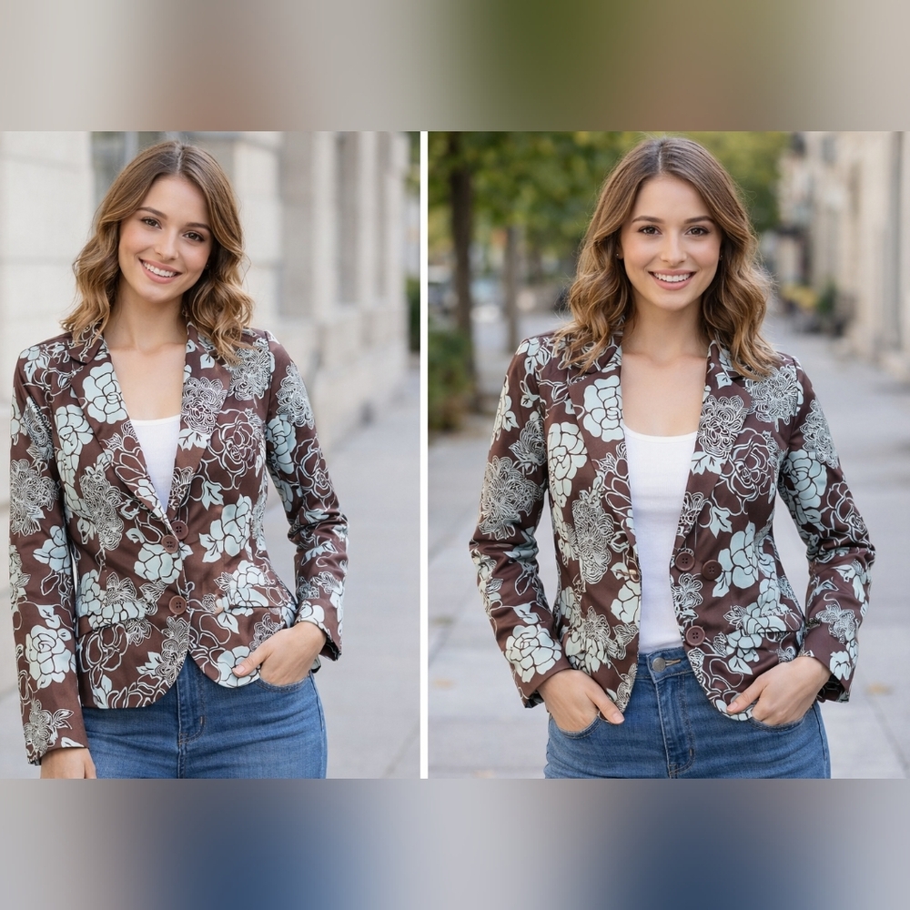 Floral Brown and Blue Women's Blazer